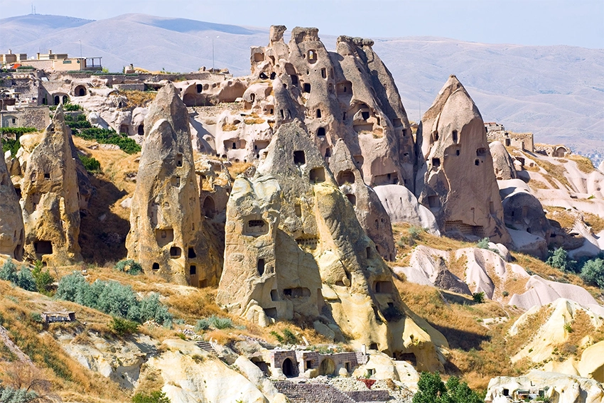 Ancient Cappadocia overview with archaeological sites and landscape