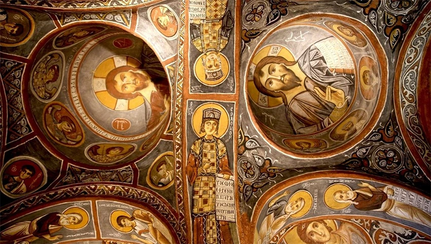 Colorful frescoes inside the Dark Church (Karanlık Kilise)