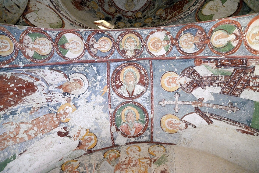 Frescoes inside El Nazar Church depicting biblical scenes