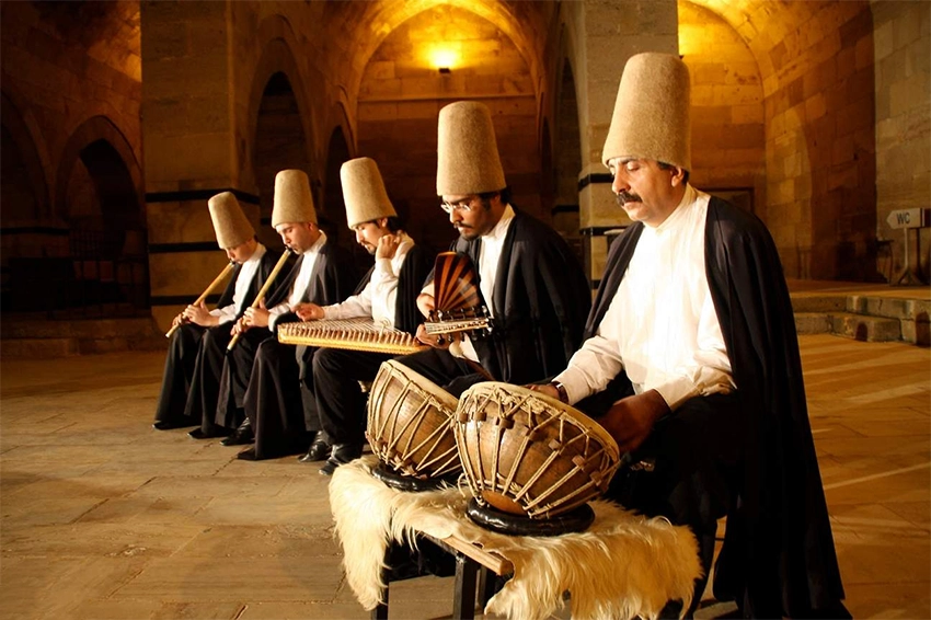 Whirling dervish ceremony at Sarıhan Caravanserai in Cappadocia