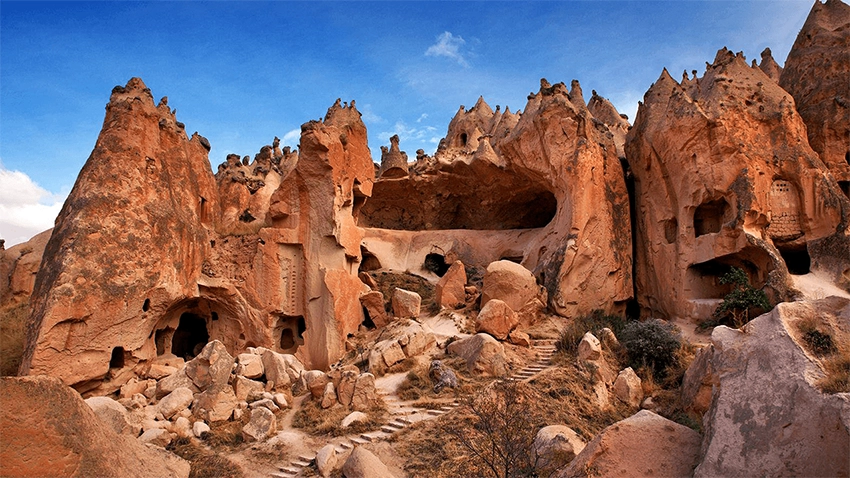 Fairy chimneys and eroded tuff formations in Zelve Valley