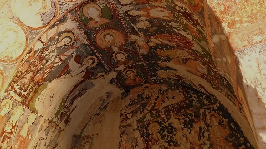 Üzümlü Church fresco with vine and grape motifs in Zelve