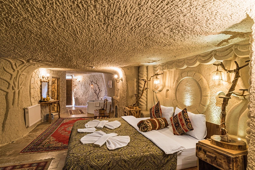 Cappadocia luxury cave suite with jacuzzi, fireplace and sunrise terrace
